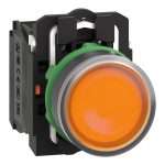 Schneider Harmony XB4 Illuminated Push Button Metal Orange Tombol Iluminasi Jingga 22mm 220V AC 1NO + 1NC XB4BW35M5