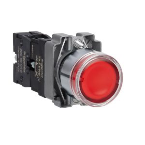 Illuminated push button, Easy Harmony XB2, metal, flush, red, 22mm, spring return, 24V AC DC, 1NO