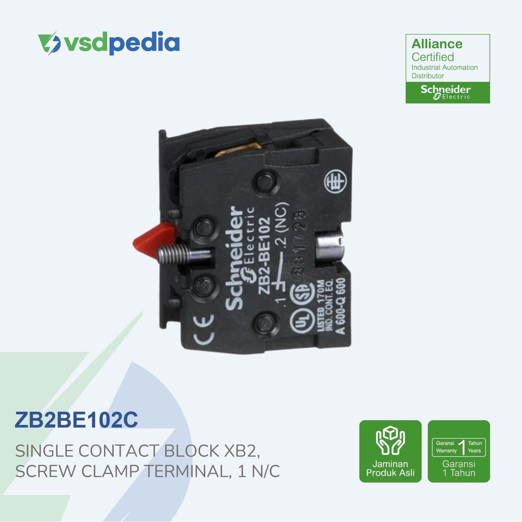 Single contact block, Easy Harmony XB2, screw clamp terminal, 1NC