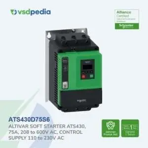 Schneider Soft Starter ATS430 75A 208-600VAC 37kW ATS430D75S6 Pengganti ATS22D75Q