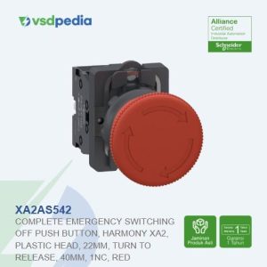 Complete emergency switching off push button, Easy Harmony XA2, plastic head, 22mm, turn to release, 40mm, 1NC, red
